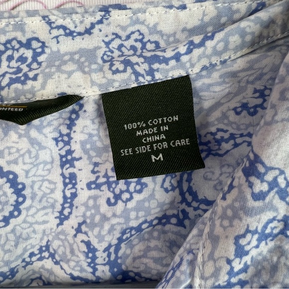 Eddie Bauer long sleeve pleated white Light Blue Paisley Shirt floral button up - Picture 9 of 12